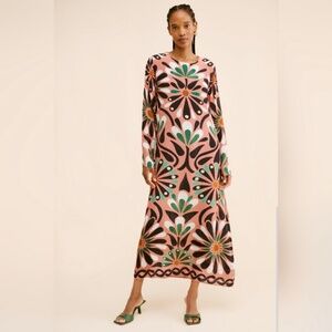 Farm Rio XS Ainika Flowers Long Sleeve Maxi Dress (Flawed)